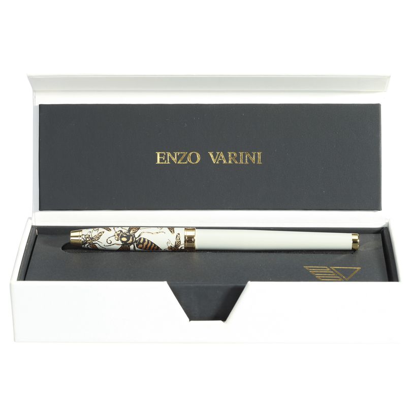 3219918240201-Plume ENZO VARINI "Taormina XL Bugs" motifs abeilles coloris blanc --0