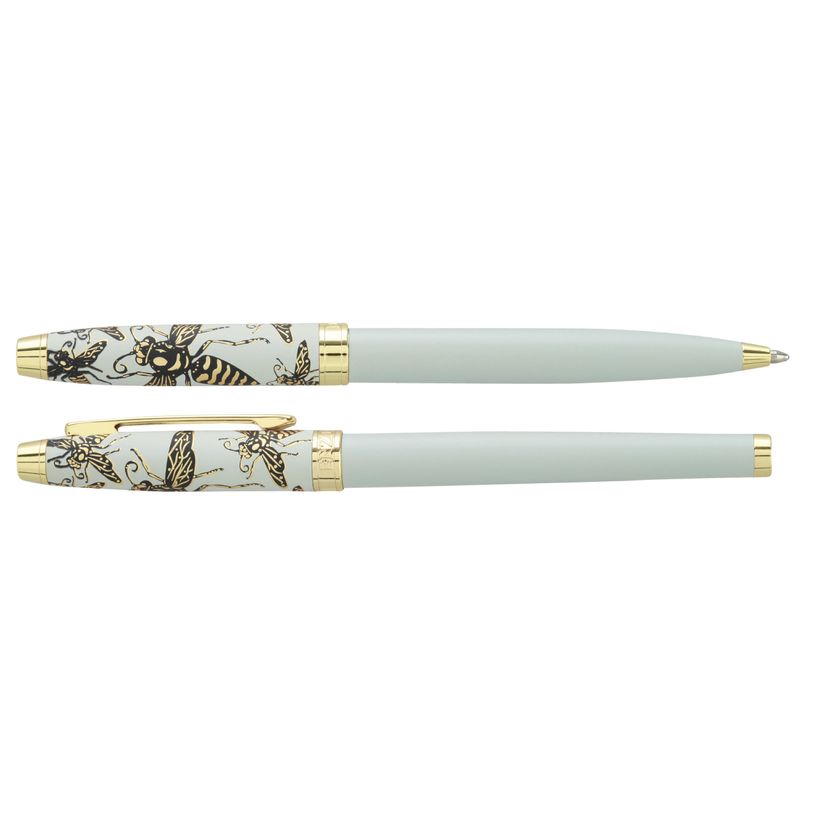 3219918260278-Parure bille + plume ENZO VARINI "Taormina XL Bugs" motifs abeilles coloris blanc --2