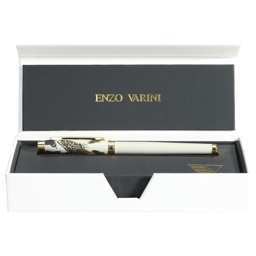 3219918240386-Plume ENZO VARINI "Taormina XL Bugs" motifs papillons coloris gris clair --0