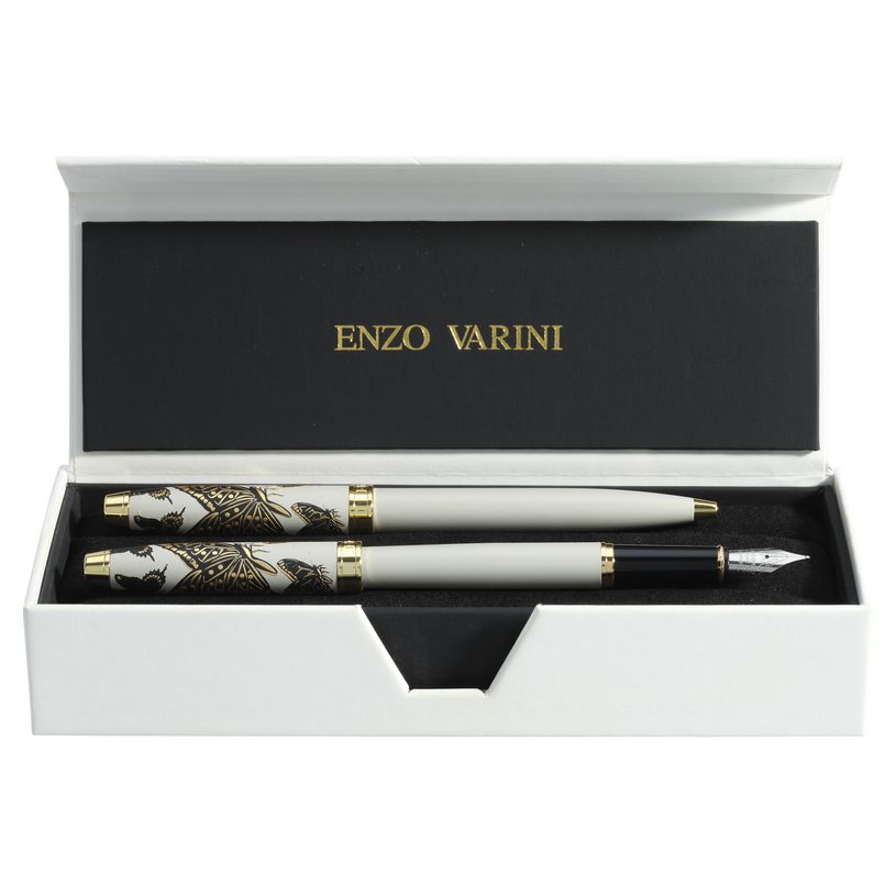 3219918260384-Parure bille + plume ENZO VARINI "Taormina XL Bugs" motifs papillons coloris gris clair --0