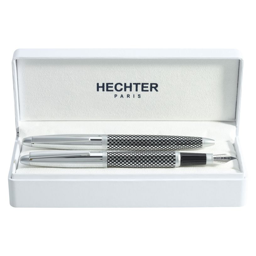 3219911860383-Parure bille + plume HECHTER PARIS "Alliance Quadrillage" coloris silver--0