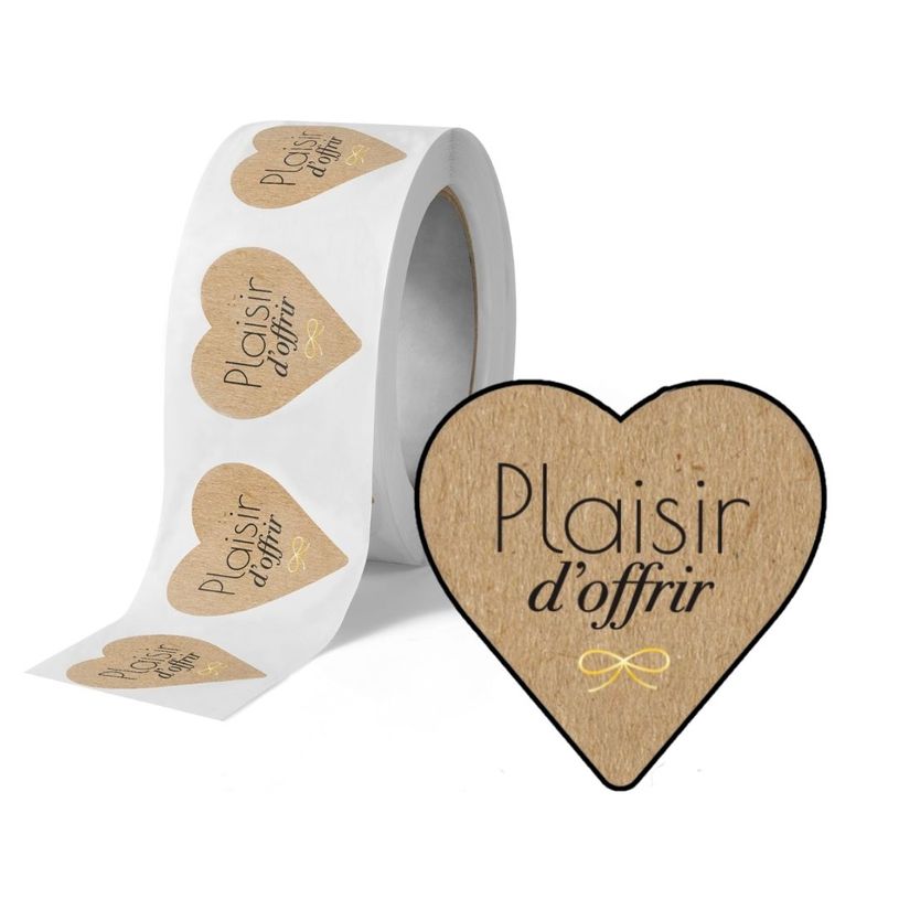 5014702151170-Plaisir d’Offrir – 500 étiquettes autocollantes cœur kraft 37 x 37 mm – rouleau pratique--1
