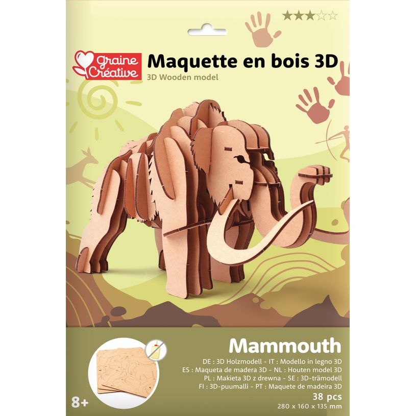 3532436510534-Maquette bois 3D - Mammoth - 38 piéces--0
