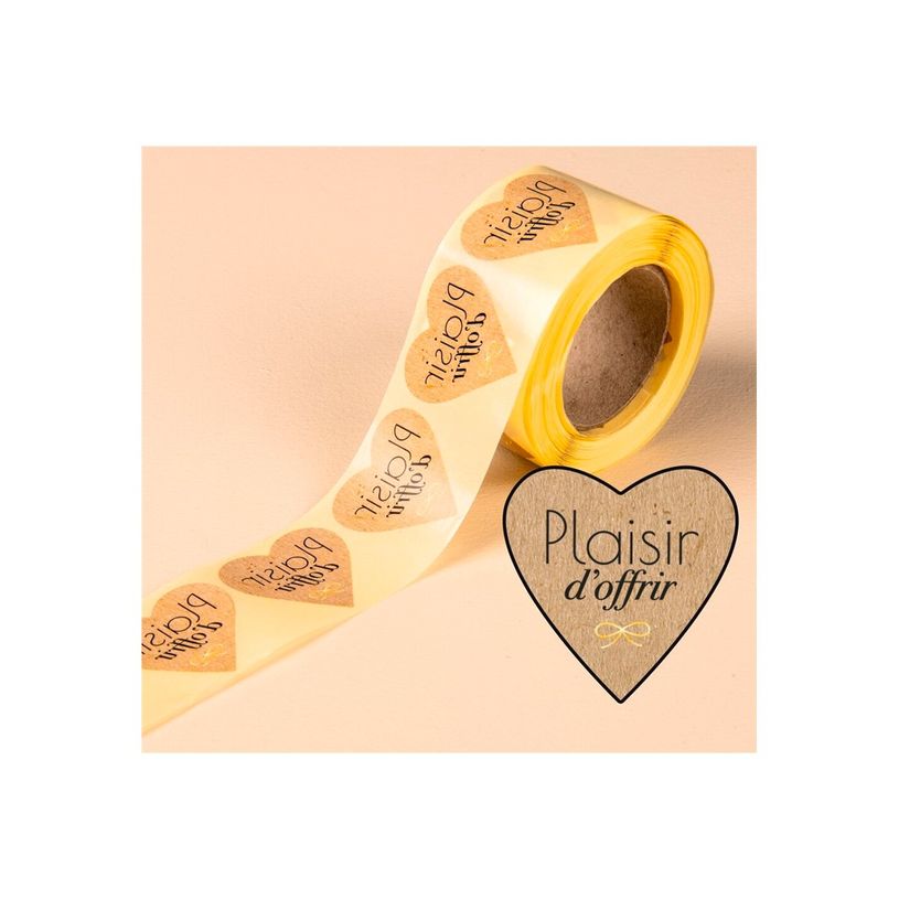 5014702151170-Plaisir d’Offrir – 500 étiquettes autocollantes cœur kraft 37 x 37 mm – rouleau pr-P_405254129_4-5