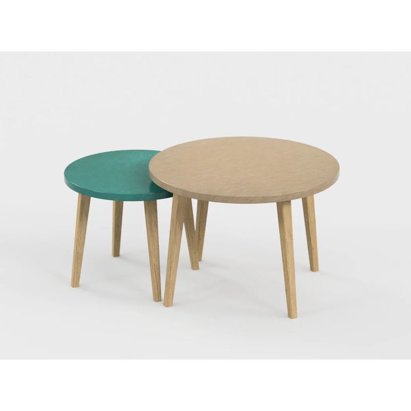0404052551013-Lot de 2 tables basses - 60X41cm & 45X37cm - Camel et Vert Sauvage--0