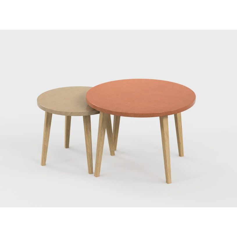 0404052551037-Lot de 2 tables basses - 60X41cm & 45X37cm - Terracotta  et Camel--0