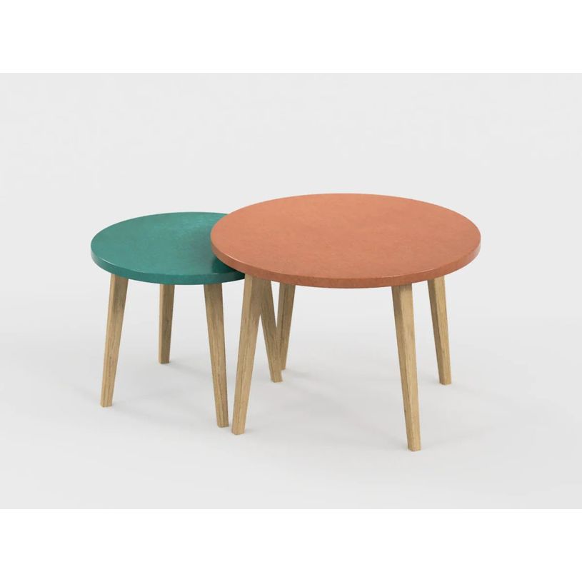 0404052551051-Lot de 2 tables basses - 60X41cm & 45X37cm - Terracotta  et Vert Sauvage--0