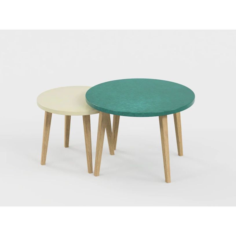0404052551068-Lot de 2 tables basses - 60X41cm & 45X37cm - Vert sauvage et Sable--0
