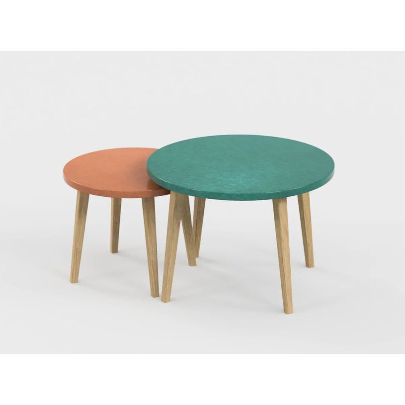 0404052551082-Lot de 2 tables basses - 60X41cm & 45X37cm - Vert sauvage et Terracotta--0