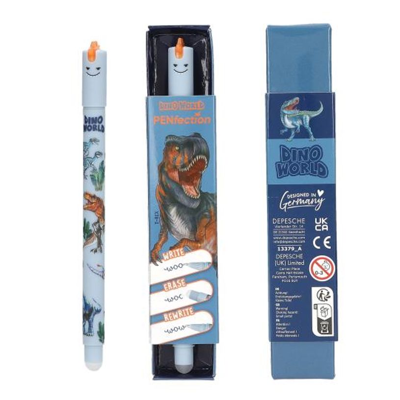 4010070702540-Depesche Vertrieb Dino World Collection - Stylo effaçable - dinosaure - encre gel - avec gomme--0