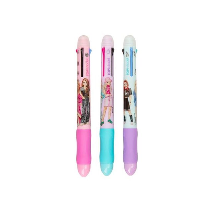 4010070686734-TOPMODEL - Stylo gel effaçable 4 couleurs - roller gel avec gomme - rétractable - rose bleu clair bleu fon-P_405255263_1-0