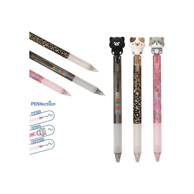 4010070701246-PENFECTION - Stylo gel effaçable à tête de chat - bleu 0,7 mm - différents designs - r-P_405255385_1-0