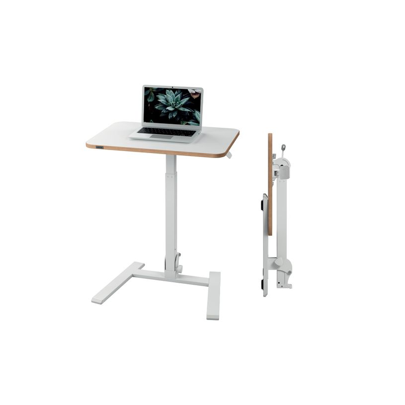 4002432143054-Bureau ERGO - Bureau assis-debout compact et pliable - réglable électrique - Blanc--1