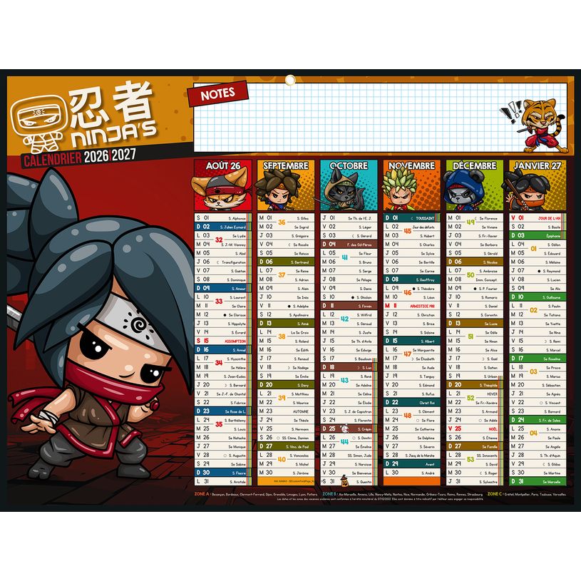 3592930028201-Calendrier Ninja's - 32 x 42 cm - Bouchut--0