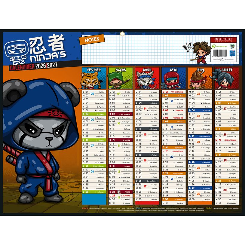 3592930028201-Calendrier Ninja's - 32 x 42 cm - Bouchut--1
