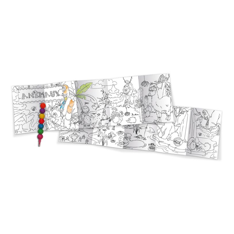 3592930012118-Coloriage nomade + crayon de couleur Animaux - 17 x 12,5 cm - Bouchut--1