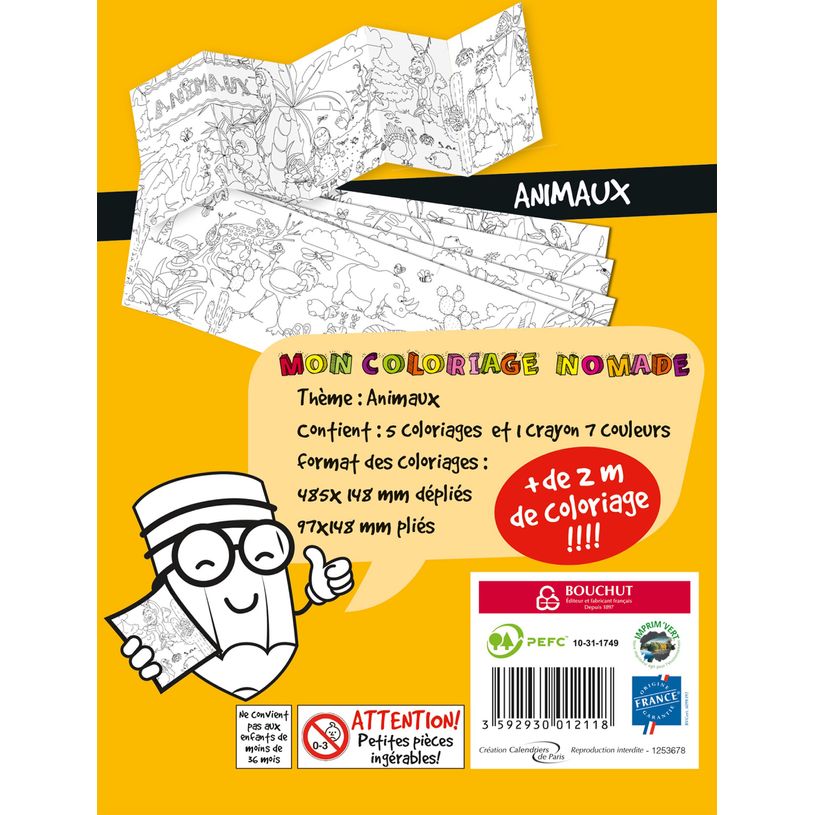 3592930012118-Coloriage nomade + crayon de couleur Animaux - 17 x 12,5 cm - Bouchut--2