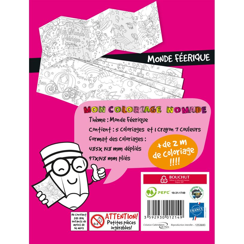 3592930012149-Coloriage nomade + crayon de couleur Féerique - 17 x 12,5 cm - Bouchut--2