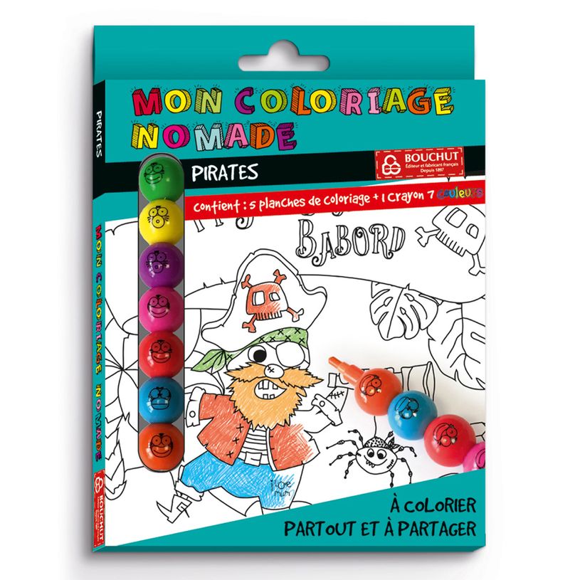 3592930012132-Coloriage nomade + crayon de couleur Pirates - 17 x 12,5 cm - Bouchut--0