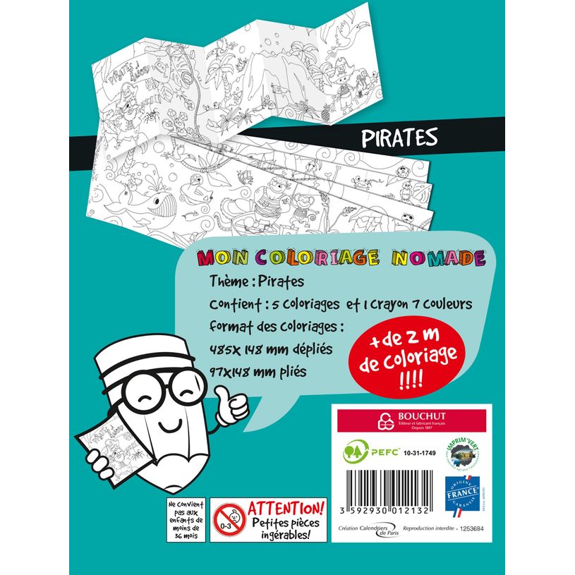 3592930012132-Coloriage nomade + crayon de couleur Pirates - 17 x 12,5 cm - Bouchut--2