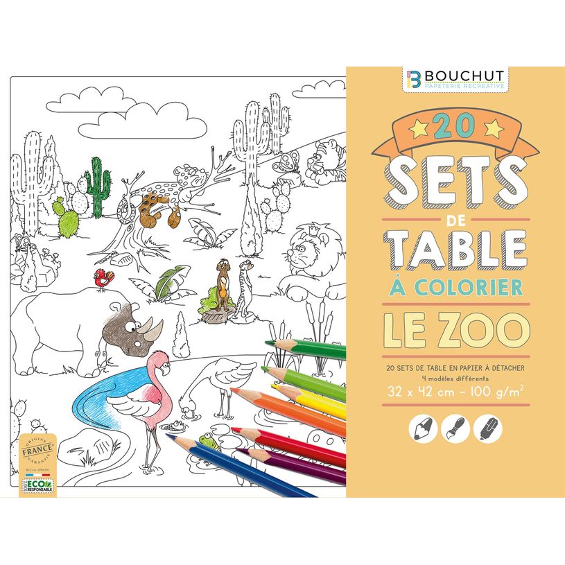 3592930023176-Sets de table à colorier Le zoo - 32 x 42 cm - Bouchut--0