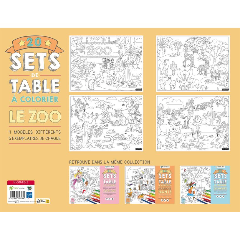 3592930023176-Sets de table à colorier Le zoo - 32 x 42 cm - Bouchut--2