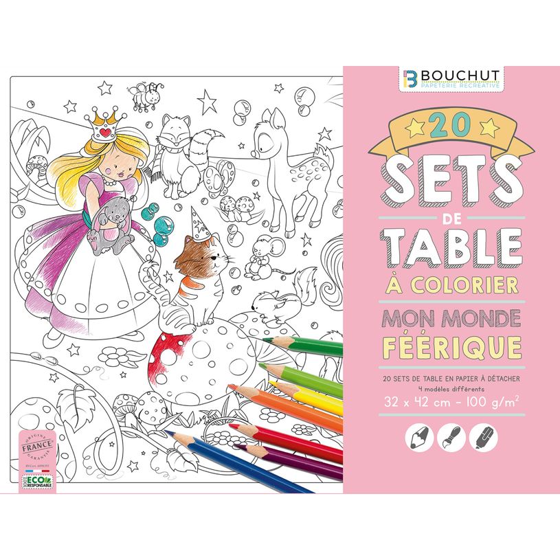 3592930023183-Sets de table à colorier Mon monde féerique - 32 x 42 cm - Bouchut--0