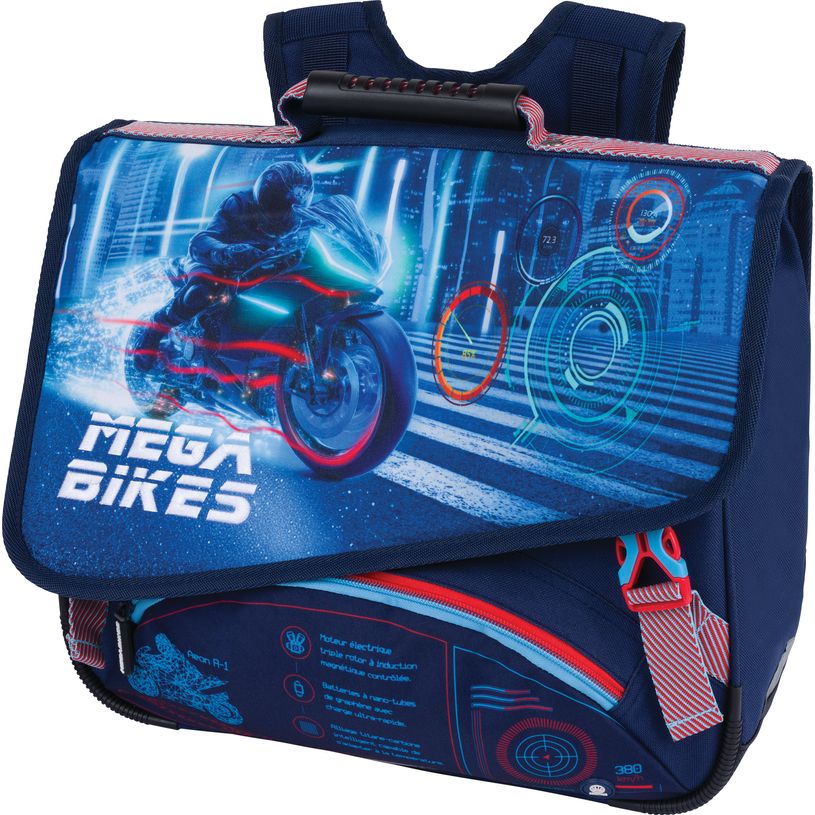 3664447223308-Cartable Megacars ou Megabikes - 38 cm - 2 compartiments - Oberthur--1