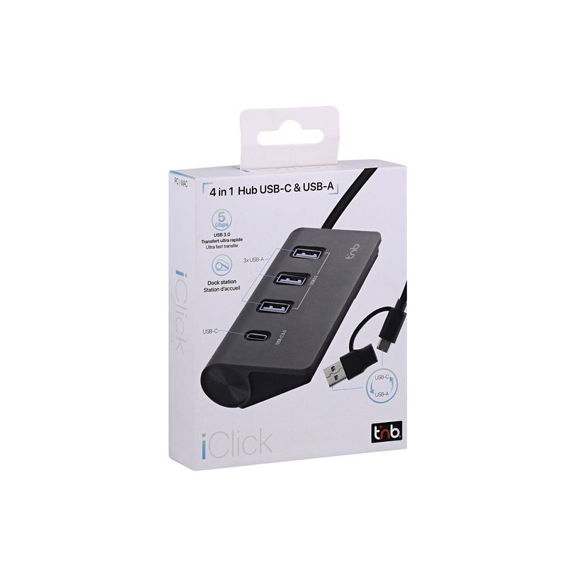 3303170118122-T'nB iClick - Hub - 4-in-1 - 3 x SuperSpeed USB 3.0 + 1 x USB-C  - aluminum-P_405256042_4-5