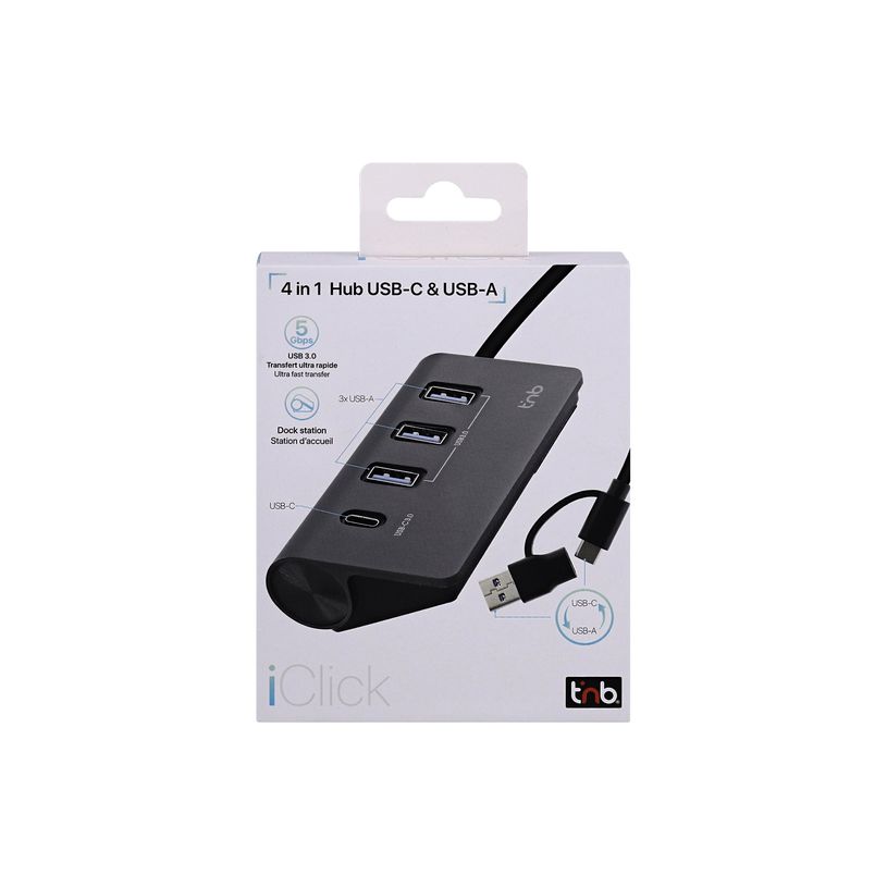 3303170118122-T'nB iClick - Hub - 4-in-1 - 3 x SuperSpeed USB 3.0 + 1 x USB-C  - aluminum-P_405256042_5-4