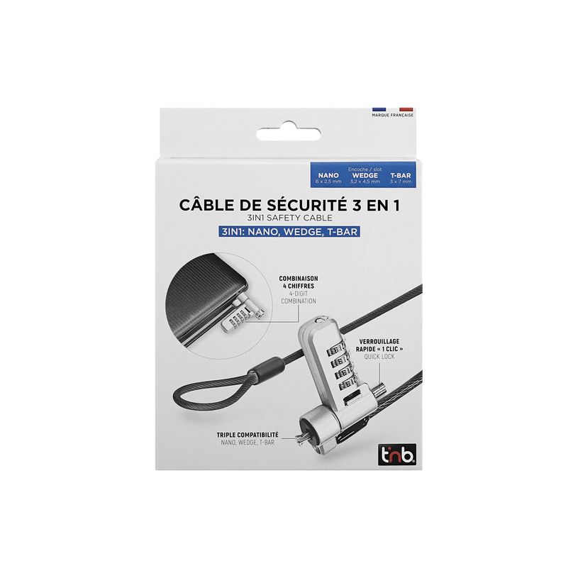 3303170118931-T'nB - Câble de sécurité - 3 en 1, codé, compatible avec T-bar, nano, coin - gris - 1.-P_405256054_3-3