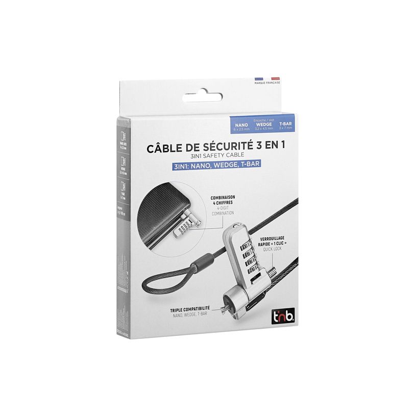 3303170118931-T'nB - Câble de sécurité - 3 en 1, codé, compatible avec T-bar, nano, coin - gris - 1.-P_405256054_4-2