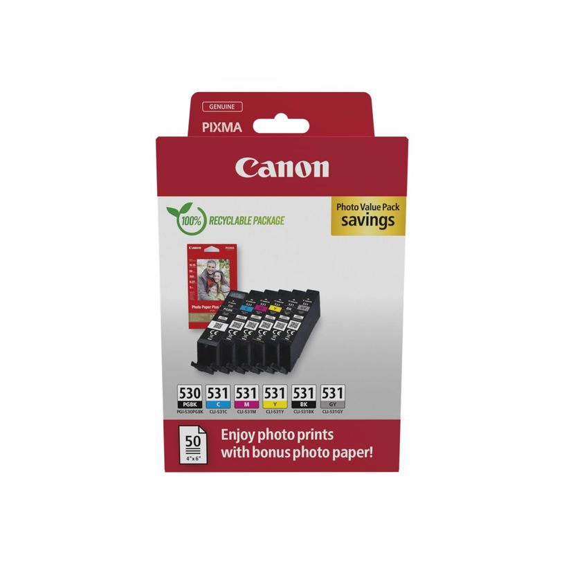 8714574683126-Canon PGI-530/CLI-531 - Pack de 6 - noir pigmenté, noir, cyan, magenta, jaune, gris - car-P_405256072_1-0
