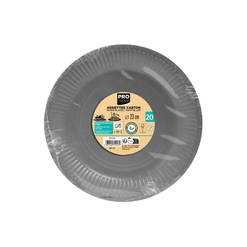 3281510792181-Pronappe - 40 Assiettes - Taille 23 cm diameter - rond - jetable - gris-P_405256078_3-2