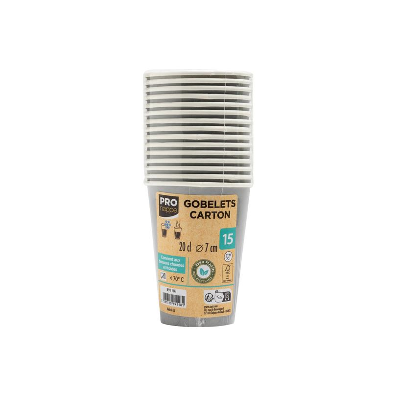 3281510891181-Pronappe - 15 Gobelets en carton - 20 cl - jetable - gris-P_405256079_1-3