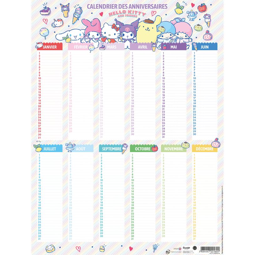 3664447221601-Calendrier des anniversairs Hello Kitty - 32 x 42 cm - Oberthur--0