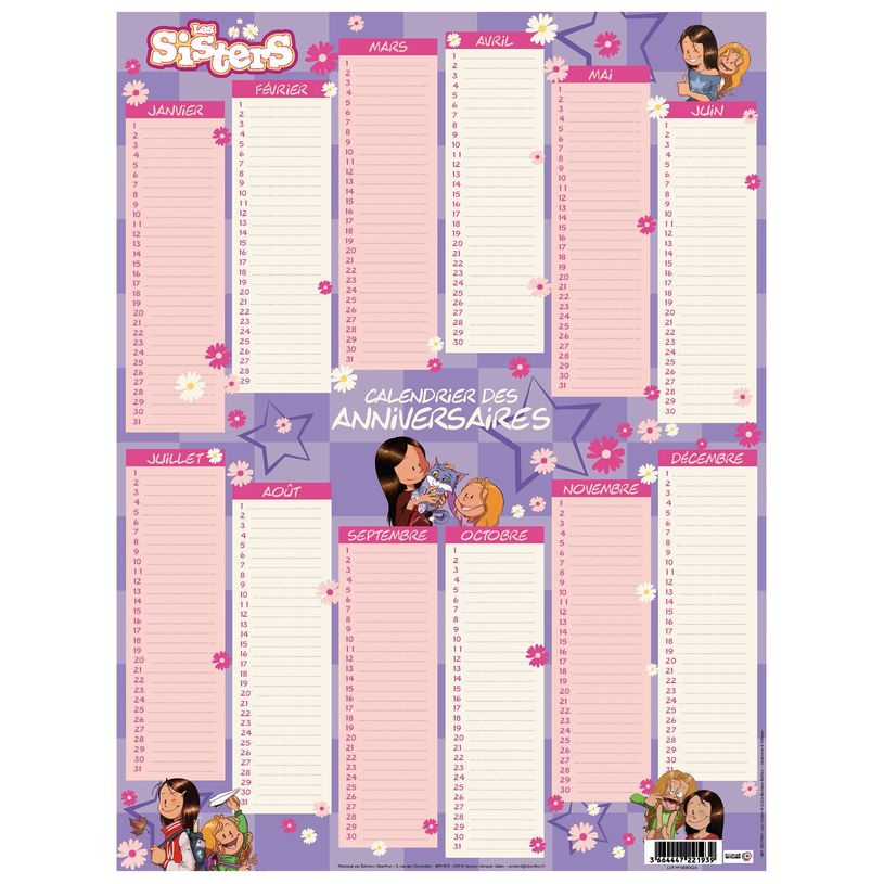 3664447221939-Calendrier des anniversairs Les Sisters - 32 x 42 cm - Oberthur--0