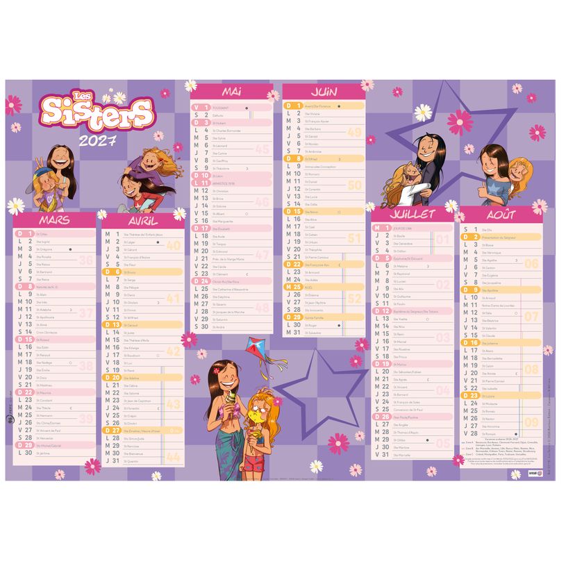 3664447221946-Calendrier Les Sisters - 6 mois par face - 55 x 40,5 cm - Oberthur--0
