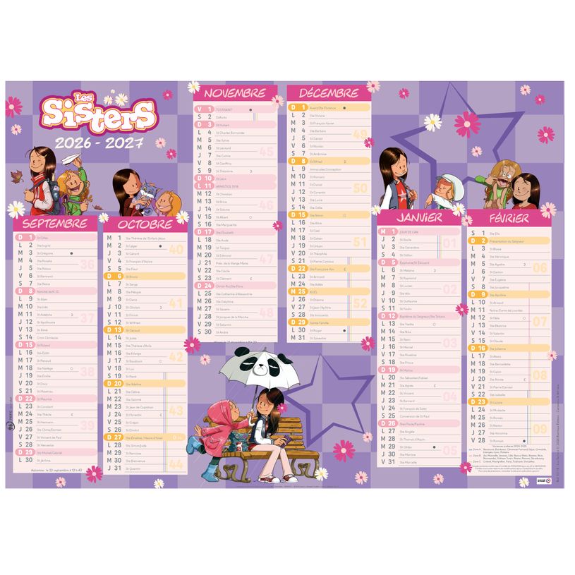 3664447221946-Calendrier Les Sisters - 6 mois par face - 55 x 40,5 cm - Oberthur--1