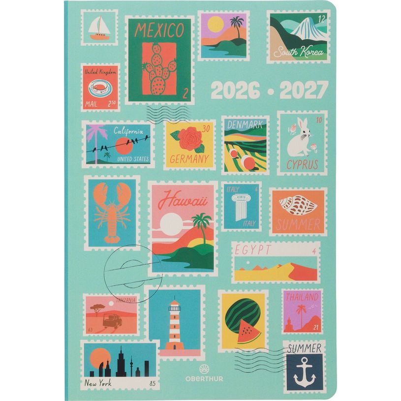 3664447220734-Agenda Road Trip - 1 semaine sur 2 pages - 17 x 24,5 cm - timbres - Oberthur--0