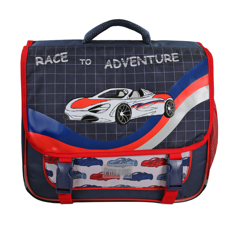 3666311037301-Cartable Phileas Voiture - 38 cm - 2 compartiments - Marine - Bagtrotter--0
