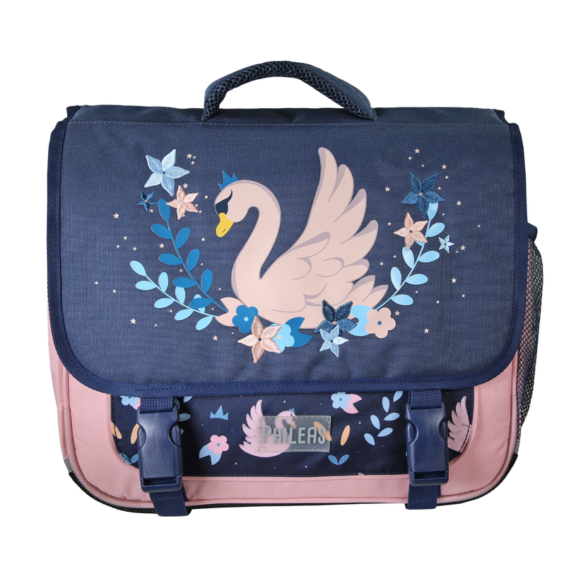 3666311037257-Cartable Phileas Cygne - 38 cm - 2 compartiments - Marine - Bagtrotter--0