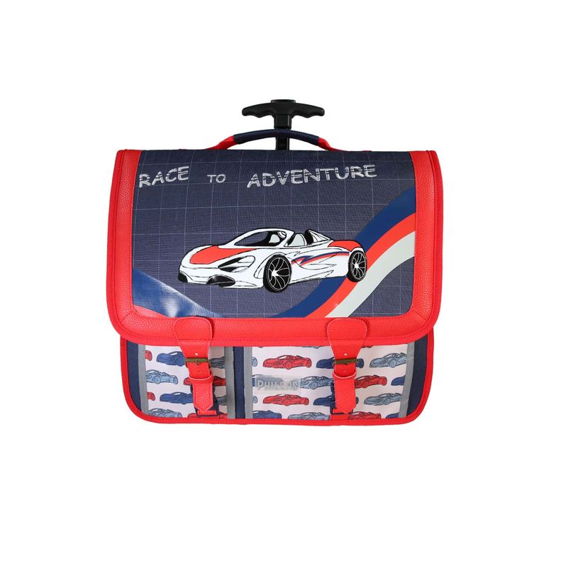 3666311037288-Cartable à roulettes Phileas Voiture - 41 cm - 2 compartiments - Marine - Bagtrotter--0
