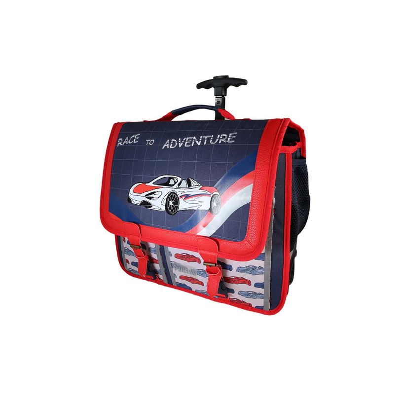 3666311037288-Cartable à roulettes Phileas Voiture - 41 cm - 2 compartiments - Marine - Bagtrotter--1