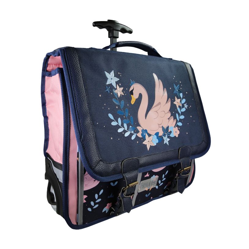 3666311037233-Cartable à roulettes Phileas Cygne - 41 cm - 2 compartiments - Marine - Bagtrotter--1