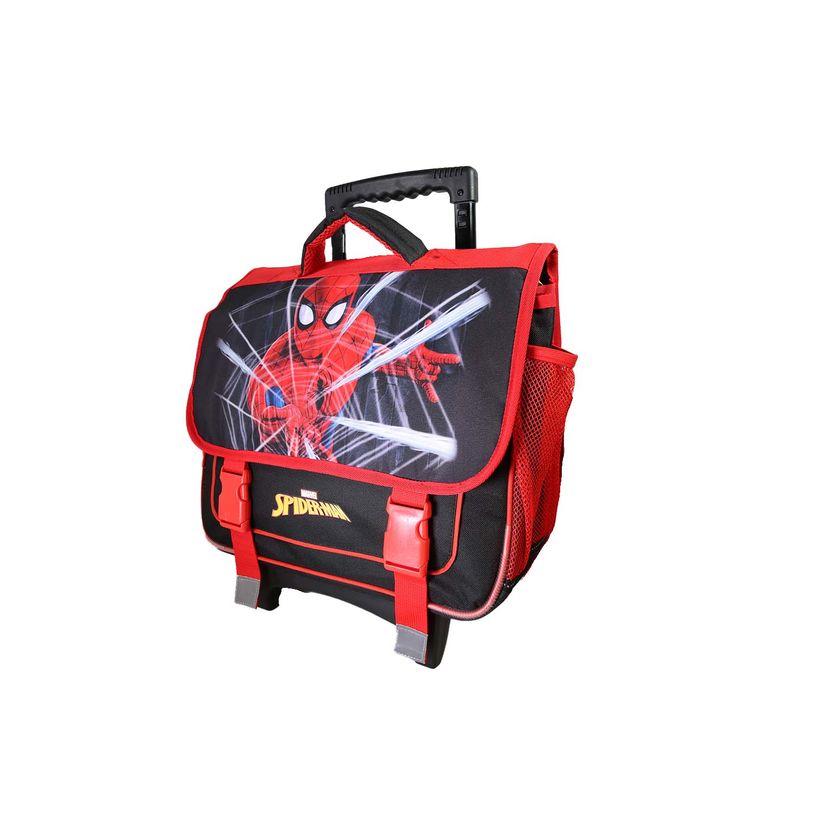 3666311038551-Cartable à roulettes Spiderman - 38 cm - 2 compartiments - Noir - Bagtrotter--1