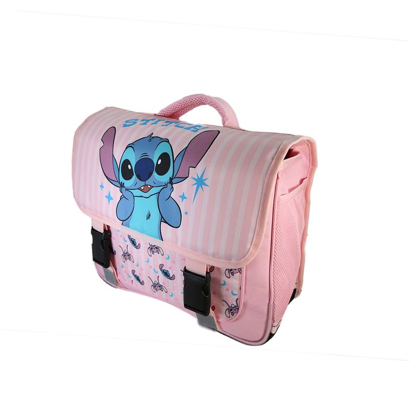 3666311040059-Cartable Stitch - 38 cm - 2 compartiments - Rose - Bagtrotter--1