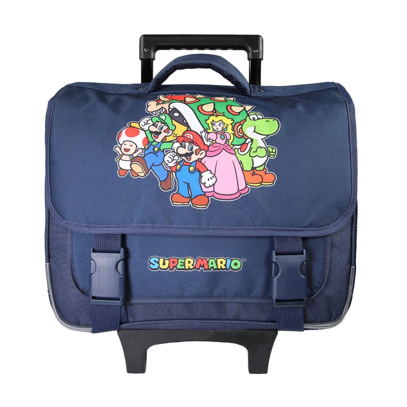 3666311032207-Cartable à roulettes Super Mario - 38 cm - 2 compartiments - Marine - Bagtrotter--0
