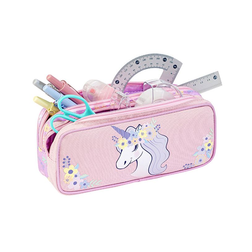3135258774834-Trousse Floral Unicorn - 2 compartiments - Viquel--2