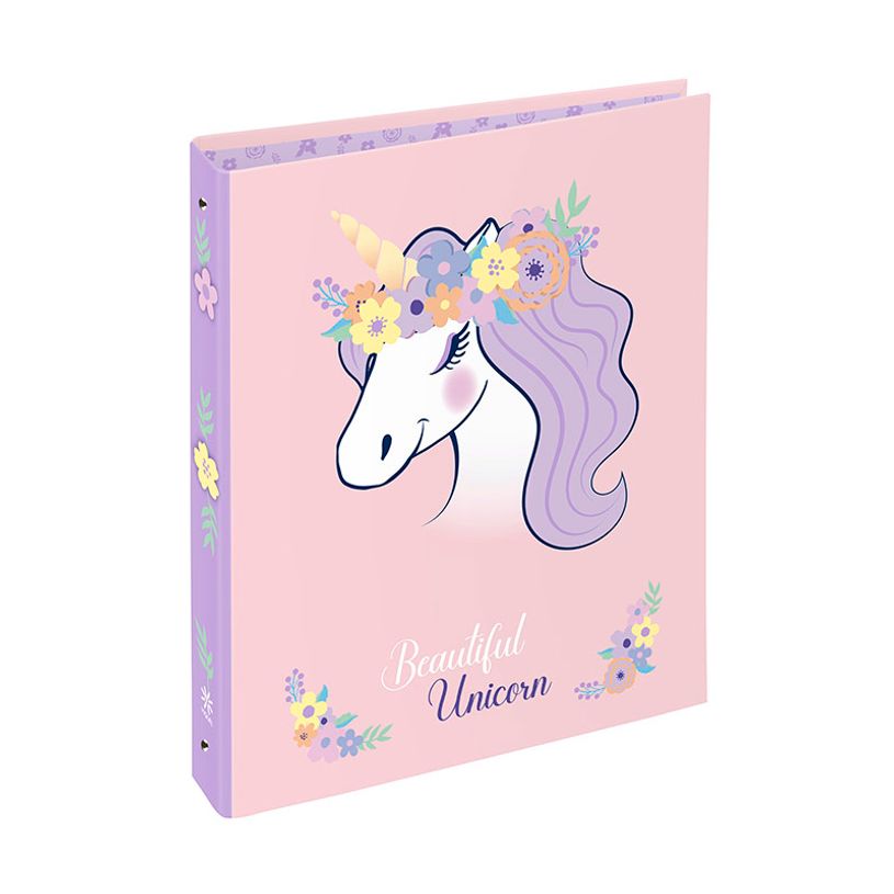 3135252005101-Classeur pelliculé 4 anneaux 3 cm FLORAL UNICORN--3